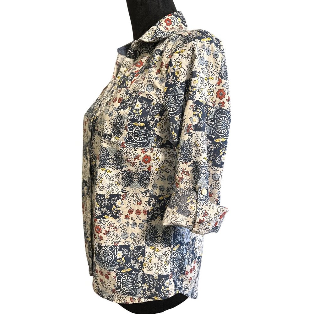 Style & Co Womens Floral Patchwork Button-Up Shirt P/S Casual Top 100% Cotton Lo - Picture 2 of 5